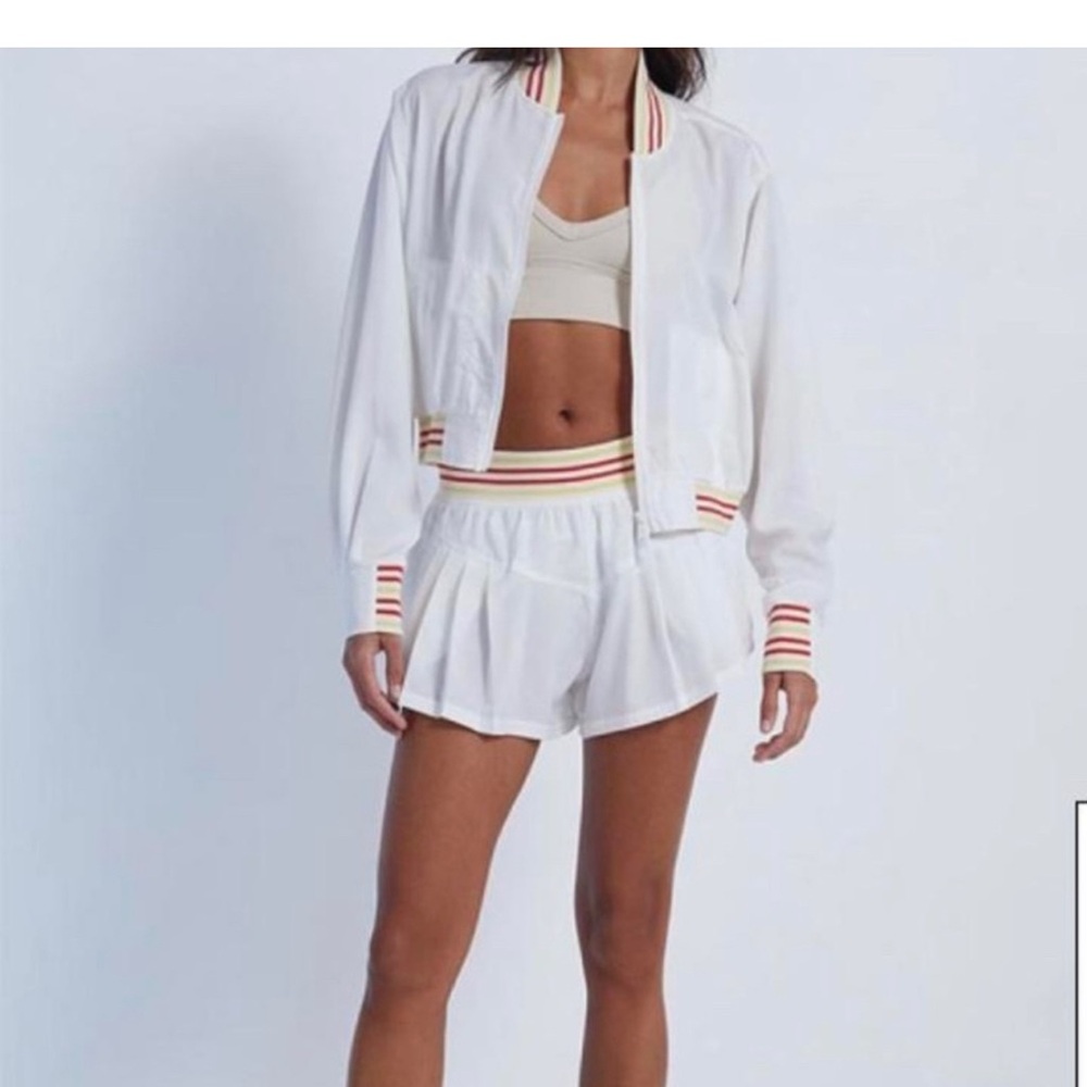 White Bomber Jacket with Striped Accents